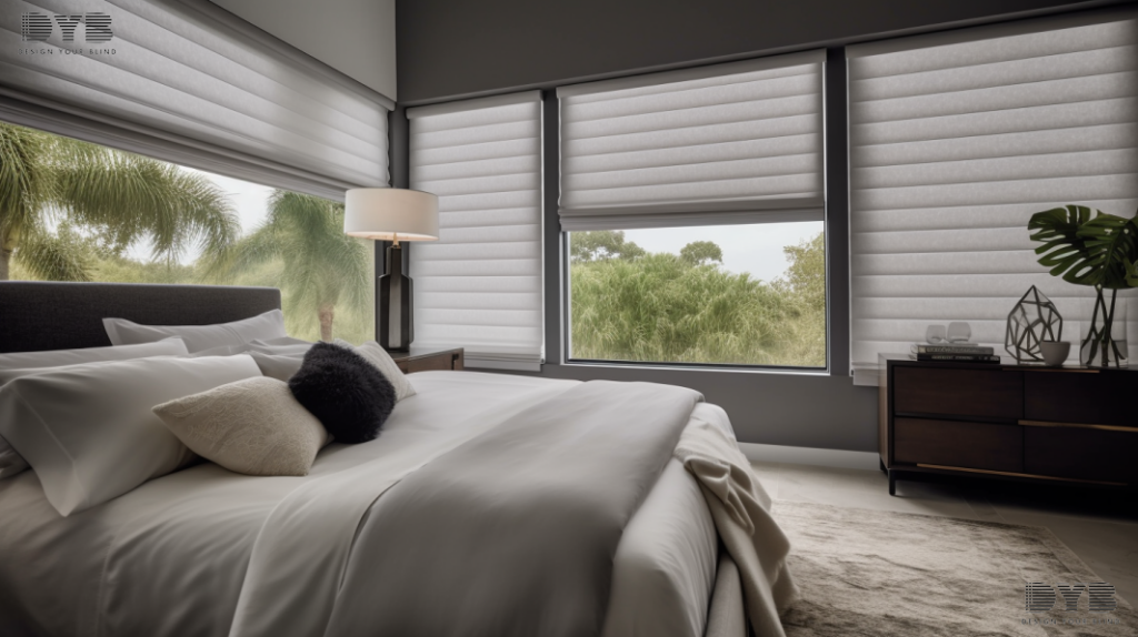 Farmhouse Modern bedroom with Blackout Roller Shades in Lighthouse Point, FL, golf course view