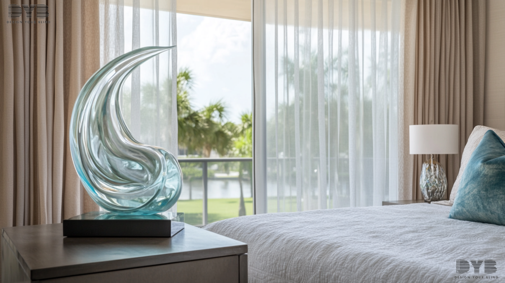 Boca Raton Guest Bedroom with Sheer Curtains, contemporary style, Intercoastal Waterway views, Crate & Barrel furniture